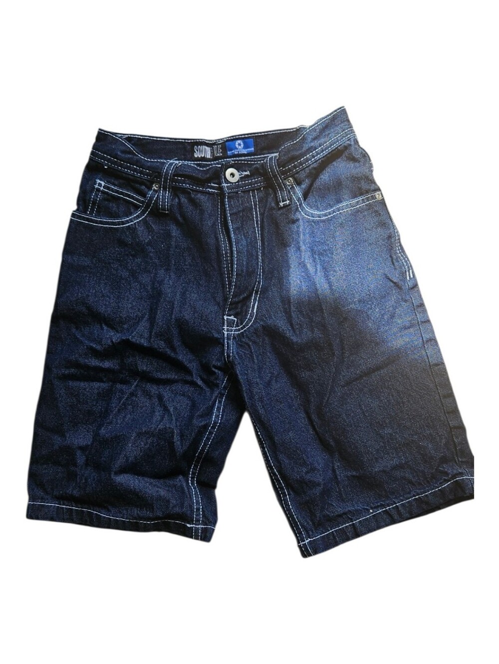 VTG Southpole Boys Baggy Denim Jorts Embroidered Script Logo Sz 10 Dark Wash